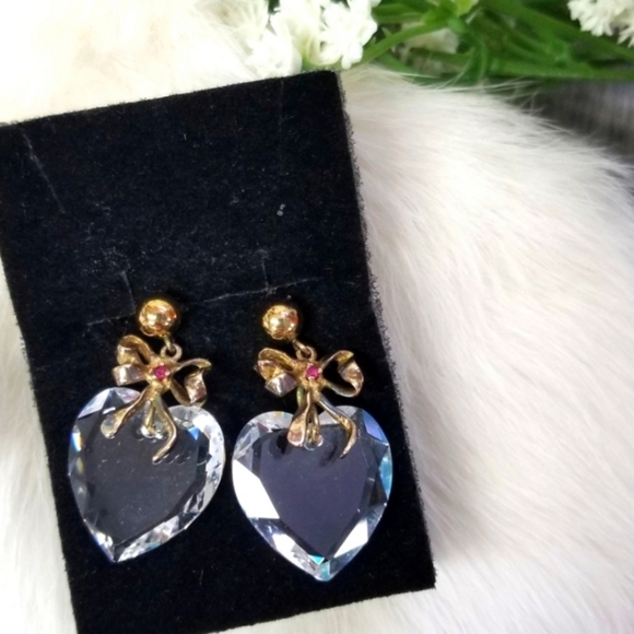 Vintage Lenox crystal heart earrings - Picture 3 of 11